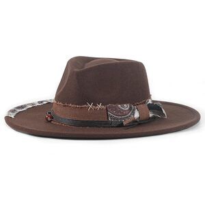 3266 Big Brim Fedora Mens Women Felt Boho Hat Panama Dress Up Hats Brown